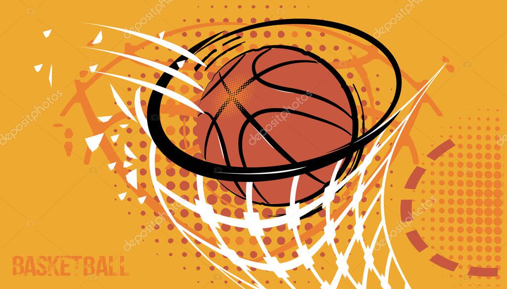 Vector illustration of a basketball, pop art design.