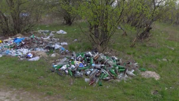 Escombros Plástico Margem Rio Poluição Natureza — Vídeo de Stock