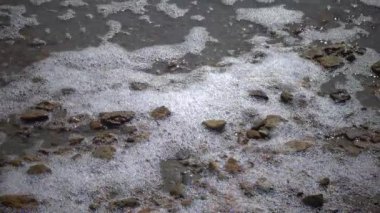 Kirli su ve köpük gölde. Ötrofikasyon ve kirliliği doğal rezervuarlar.