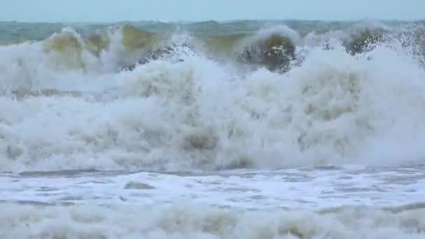 Paysage Marin Forte Tempête Sur Mer Vagues Avec Rouleau Mousse — Video