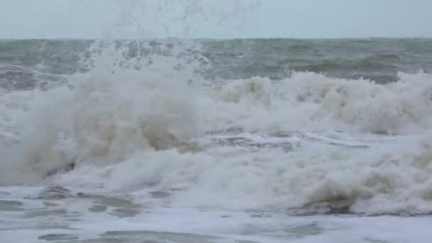 Seascape Uma Forte Tempestade Mar Ondas Com Rolo Espuma Costa — Vídeo de Stock