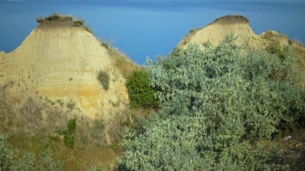 Steppe Landscape Clay Shore Rock Camel Bank Tiligul Estuary Summer — Stock Video