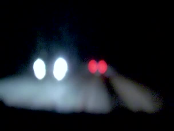 Car Drives Slowly Night Slippery Snowy Road Usa — Vídeos de Stock