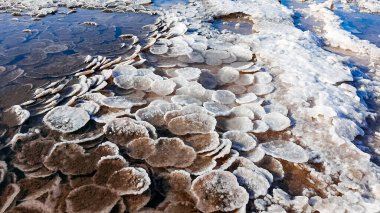Kuyalnik haliçleri, Karadeniz. Tablo tuzu, alttaki yuvarlak gözleme şeklinde ve haliçlerin kıyısında. Tablo tuz kristalleri