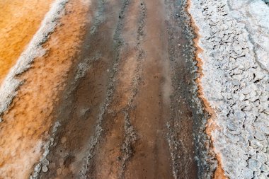 Kuyalnik haliçleri, Karadeniz. Tablo tuzu, alttaki yuvarlak gözleme şeklinde ve haliçlerin kıyısında. Tablo tuz kristalleri
