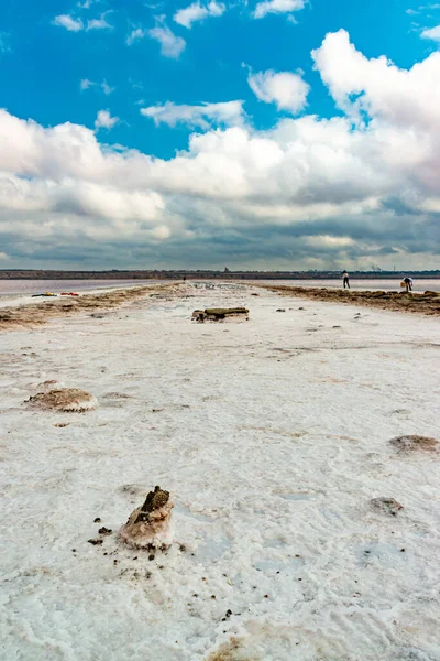 Salt Crystals Cover Stones Shore Salt Lake Kuyalnik Estuary Black — Zdjęcie stockowe