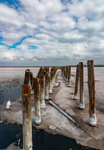 Salt Crystals Wooden Pillars Old 18Th Century Salt Industry Ecological — Zdjęcie stockowe