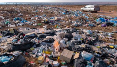 Pollution of the steppe nature with plastic household waste, 2005 Crimea Tarkhankut