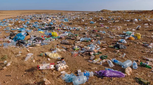 Pollution Steppe Nature Plastic Household Waste 2005 Crimea Tarkhankut — Fotografia de Stock