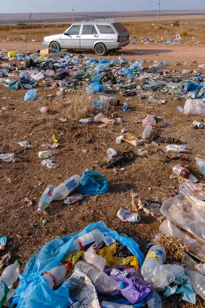 Plastik Atıklarıyla Bozkır Doğasının Kirliliği 2005 Kırım Tarkhankut — Stok fotoğraf