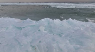 Coastal cliffs and coastal protection structures frozen with ice in the cold winter of 2010, the Black Sea