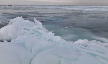 Coastal cliffs and coastal protection structures frozen with ice in the cold winter of 2010, the Black Sea