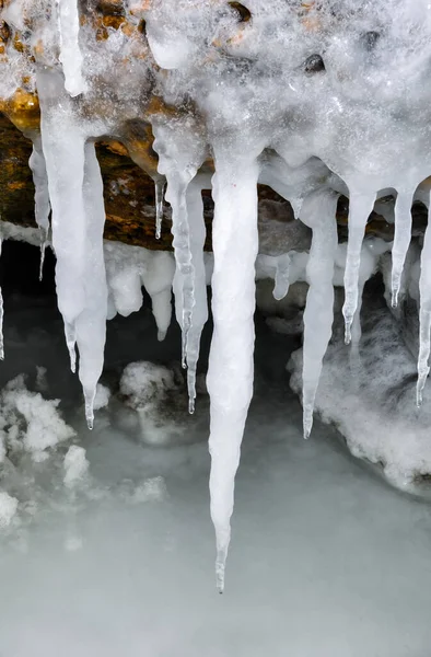 Ice Icicles Frozen Coastal Rocks Black Sea — Stock fotografie