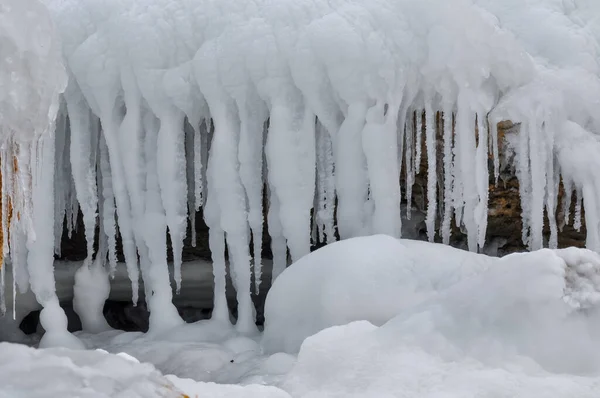 Ice Icicles Frozen Coastal Rocks Black Sea — Stock Photo, Image