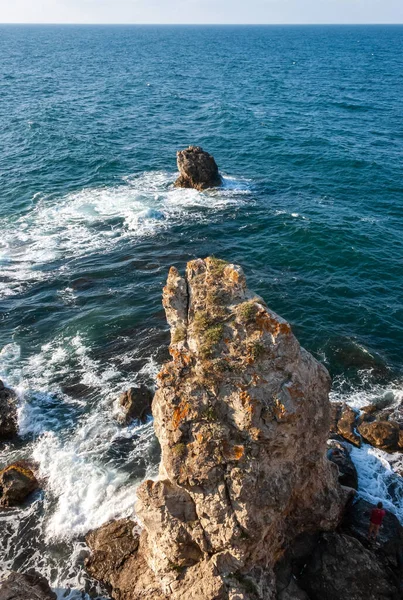 Hoge Kalksteen Kust Kliffen Tegen Achtergrond Van Zwarte Zee Tarkhankut — Stockfoto
