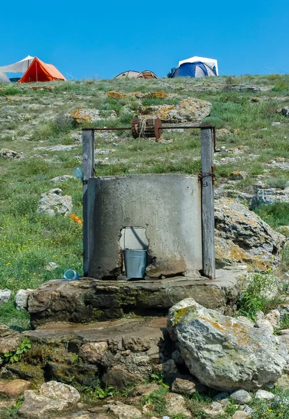 Old well with fresh water at Cape Priboyny in the Dzhangul region in the western Crimea, Tarkhankut