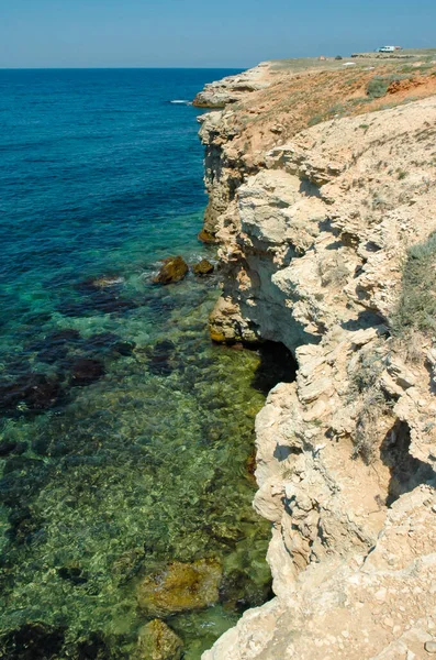 Крутые Известняковые Берега Скалы Джангульского Тракта Западный Крым Тарханкут — стоковое фото