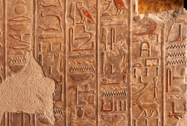 Egypt Luxor Mart 2019 Arkeolojik Alan Antik Bir Tapınağın Duvarlarında — Stok fotoğraf