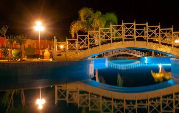 Egypt Marsa Alam Mart 2019 Yüzme Havuzu Ile Gece Mısır — Stok fotoğraf