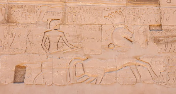Egypt Luxor 2019 Március Ősi Egyiptomi Hieroglifák Rajzok Feliratok Falakon — Stock Fotó