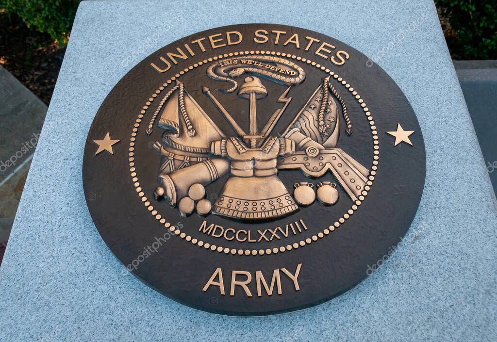SAVANNAH, USA - DECEMBER 02, 2011: Department of the Army logo on the monument in the city of Savannah