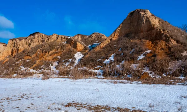 Acantilados Acristalados Nieve Invierno Orillas Del Estuario Tiligulsky Región Odessa — Foto de Stock