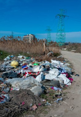 ODESSA, UKRAINE - 24 Mart 2019: Kaçak çöplük, vahşi yaşam kirliliği, çevre sorunu, Ukrayna