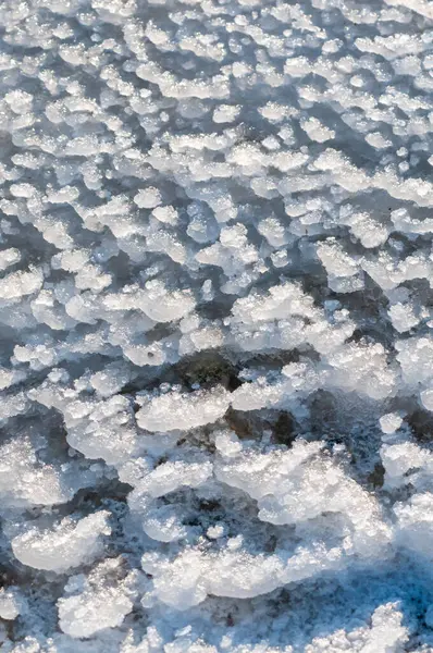 在一个阳光灿烂的日子里 乌克兰蒂里古尔河畔被风吹日晒的冰雪和结冰的针晶雪地 — 图库照片