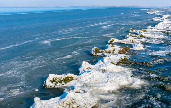 Лед Плавающий Берега Льдины Берегу Устье Тилигуля Зимой Украина — стоковое фото