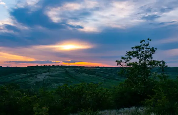 Оранжевый Закат Облаками Над Берегом Тилигульского Лимана Украина — стоковое фото