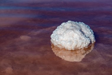 Salt Lake 'de. Kendi kendine yerleşen sodyum klorür tuzu kıyıya yakın kayalarda. Kuruyan bir gölde hipertuzlu su çevresel bir sorundur. Kuyalnik Estuary, Ukrayna