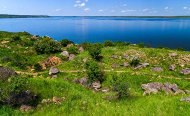 Güney Ukrayna 'daki Khadzhibey nehrinin kıyısındaki doğal bahar bozkırları.