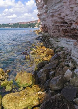 Bulgaristan 'ın Cape Kaliakra kentinde suyun üzerinde duran dikey kayalıklar