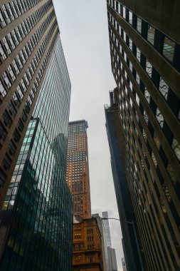 New York, Manhattan, ABD - 04 Aralık 2019: Manhattan sokaklarında New York, Manhattan ABD 'deki gökdelenler arasında taş orman