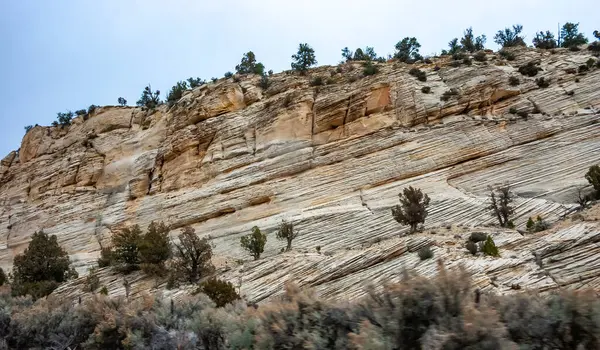 Arizona çölünde katmanlı taşlaşmış kumtaşından yapılmış beyaz kaya.