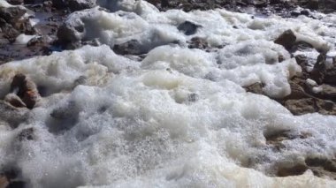 Karadeniz kıyısı - su kirliliği ve ötrofikasyon, Ukrayna 'nın Odessa sahilinde bir fırtına sırasında kıyıya vuran sarı köpük.