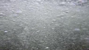 Karadeniz 'de fırtına, dalgalar ve hava kabarcıkları midye ve alglerle kaplanmış video kamera ve taşlar.
