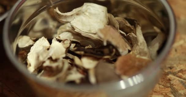 森林マッシュルームの準備 野生の森のキノコは 有名なレストランのプロのキッチンで大きな鍋で調理されています 健康的でビーガンフード — ストック動画