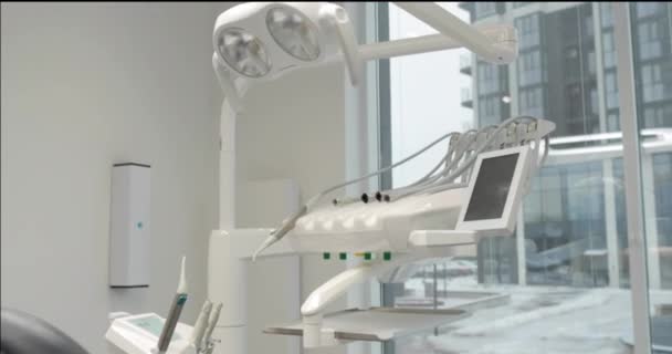 Verktyg Och Utrustning För Tandvård Tandklinik Närbild Tandläkarens Arbetsplats — Stockvideo