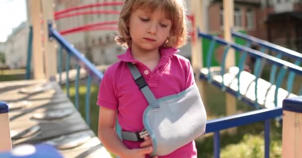 Handsome Boy Broken Arm Bandage Children Injuries Broken Arm Arm — Stock Video