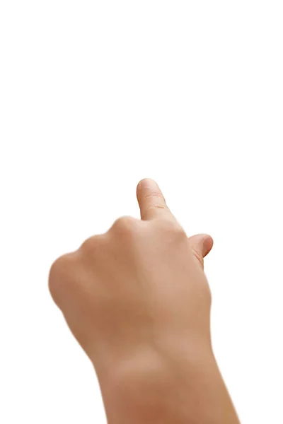 Confident Left Handed Child Points Upwards Index Finger Symbolizing Hope — Stock Photo, Image