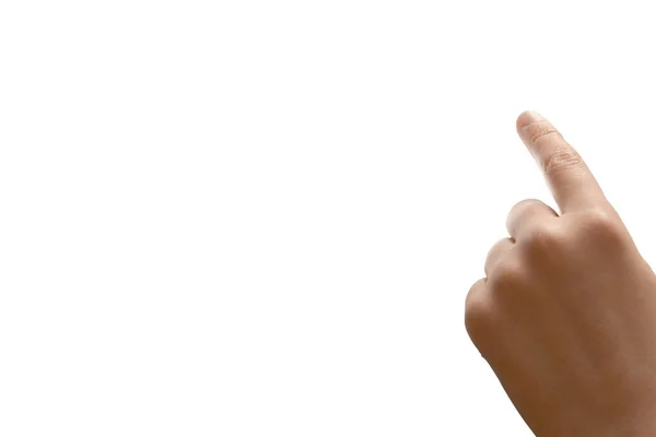 Childs Mão Canhoto Apontando Dedo Indicador Para Cima Transmitindo Motivação — Fotografia de Stock