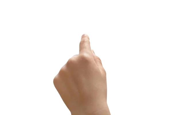 Dedo Indicador Uma Mão Criança Está Tocando Uma Tela Virtual — Fotografia de Stock