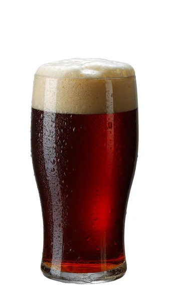 Donker Bier Een Glas Geïsoleerd Witte Achtergrond Knippad — Stockfoto
