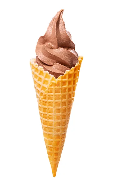 초콜릿 아이스크림 원추체는 배경을 떨어져 — 스톡 사진