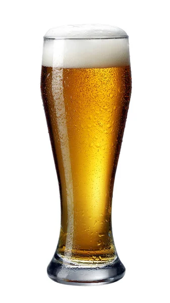 Vidrio Cerveza Ligera Artesanal Fría Aislada Sobre Fondo Blanco Recorte Imagen De Stock