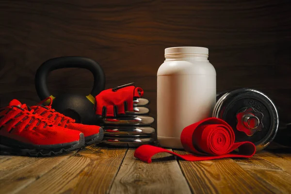 Fitness Vybavení Pozadí Koncept Péče Tělo Zdravý Životní Styl Wellness — Stock fotografie
