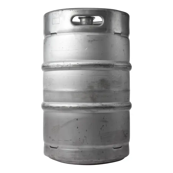 Barril Cerveja Metal Fundo Branco Isolado Grande Recipiente Para Armazenar — Fotografia de Stock