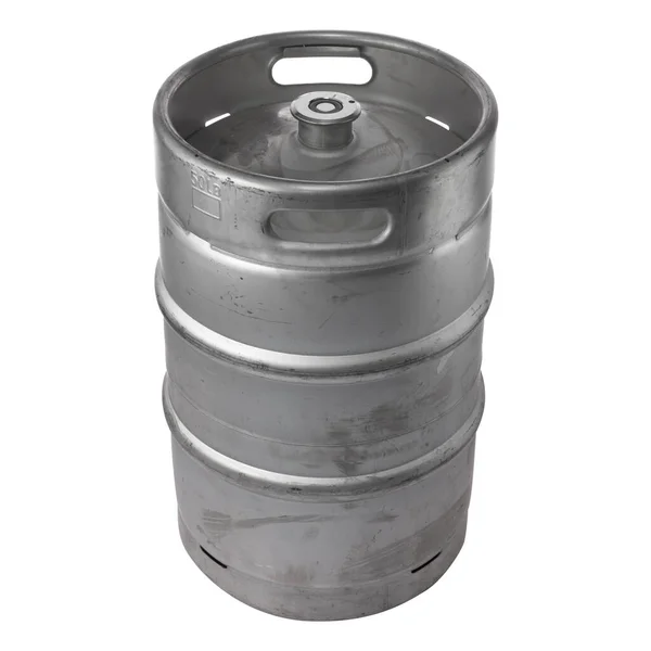 Metal Beer Keg Isolated Real Scratched Metal Barrel — Stock Photo, Image