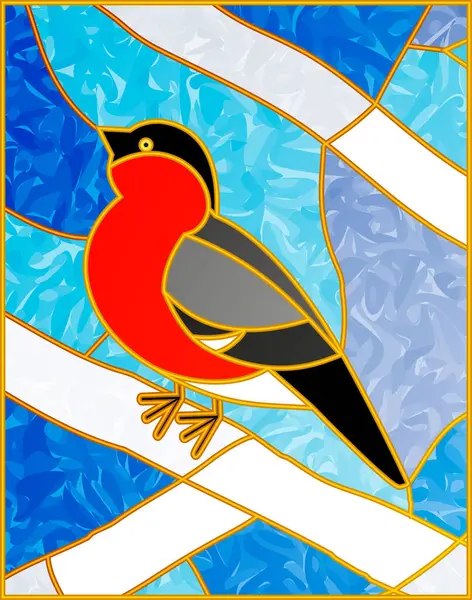 stock vector Stained glass Window. Tiffany stained Glass.Vector composition of Red bullfinches on a snowy white branches. Winter birds. For ArchiCAD, interiors. Leaded pane.